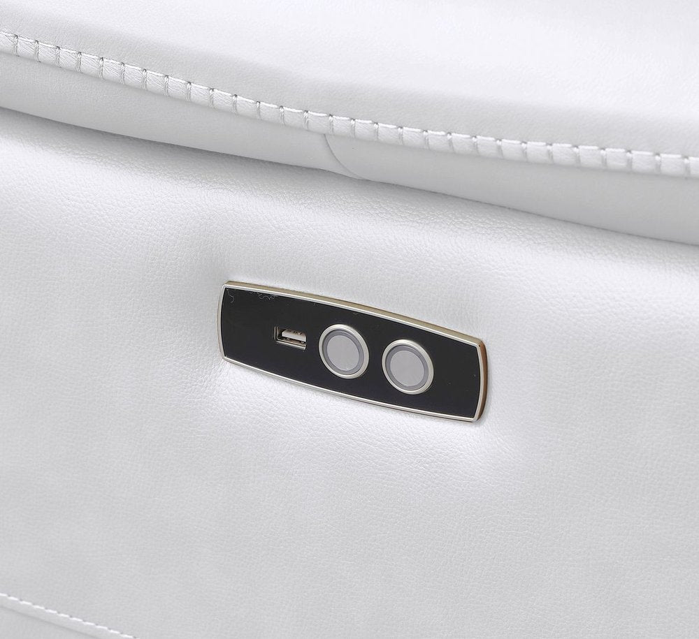 107" Beige Top Grain Leather Reclining USB Sofa