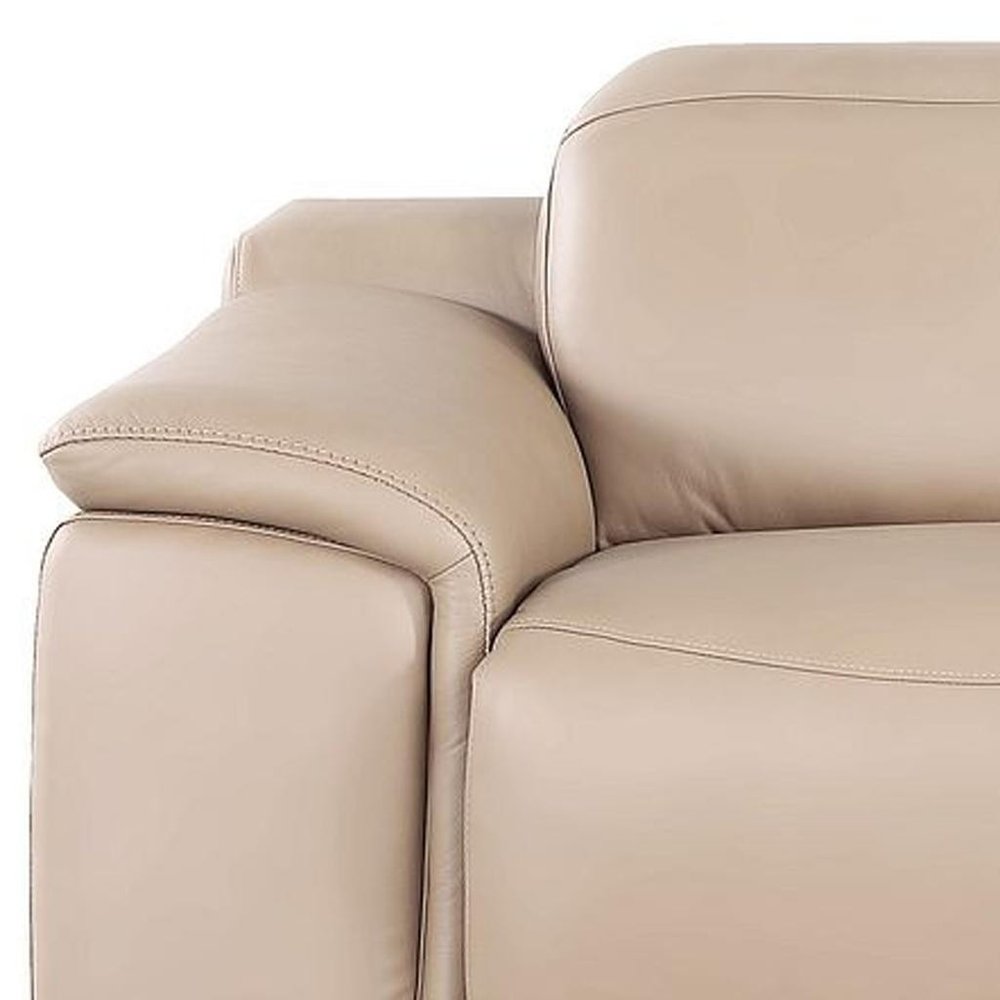 107" Beige Top Grain Leather Reclining USB Sofa