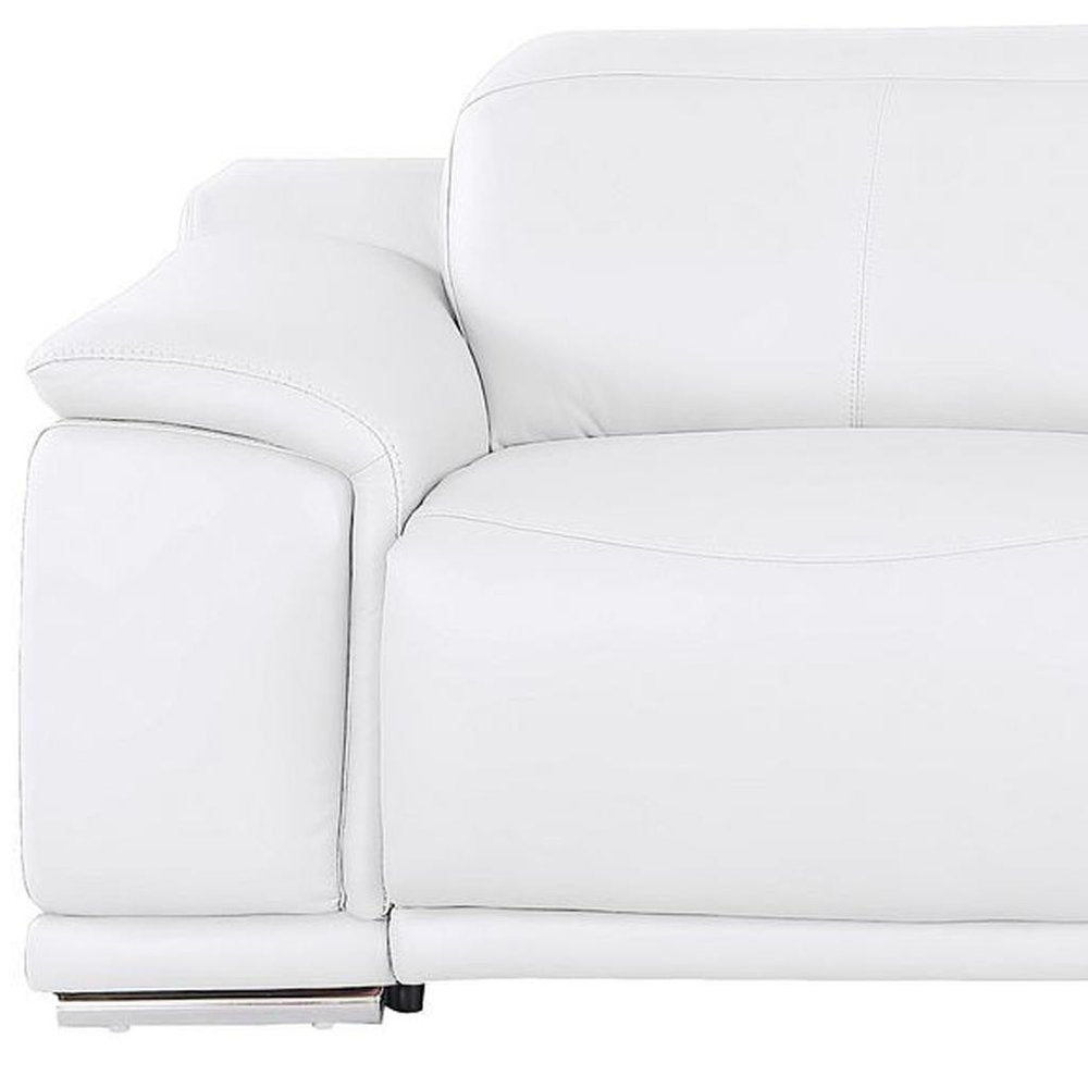 107" Beige Top Grain Leather Reclining USB Sofa