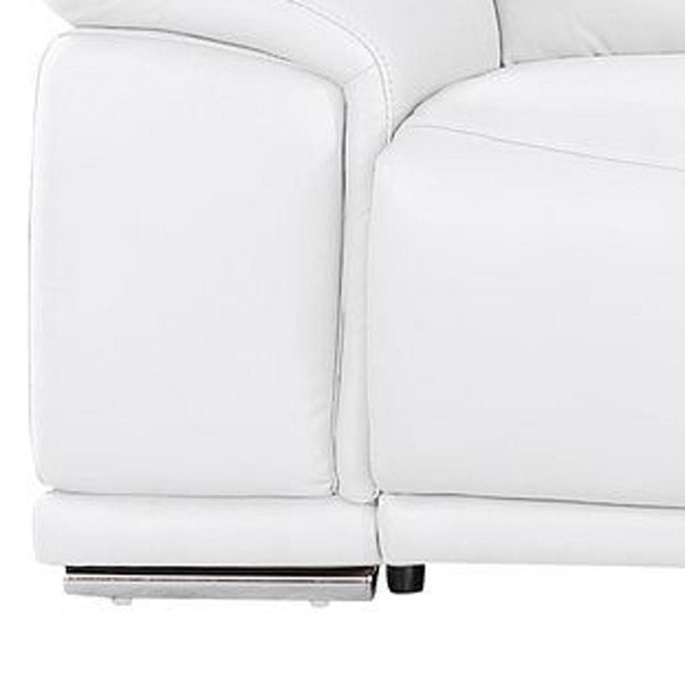 134" White Top Grain Leather Reclining USB Sofa And Storage
