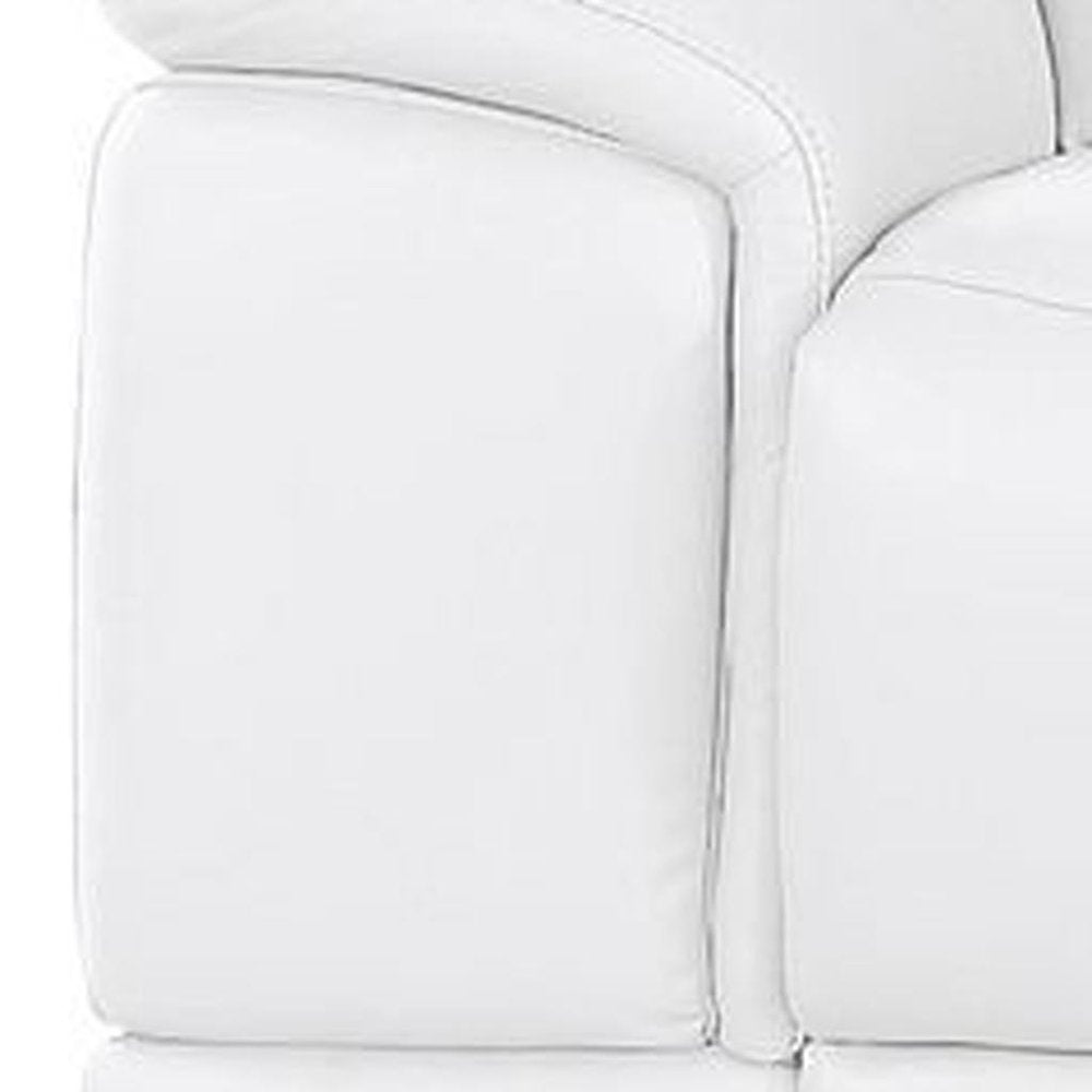 134" White Top Grain Leather Reclining USB Sofa And Storage