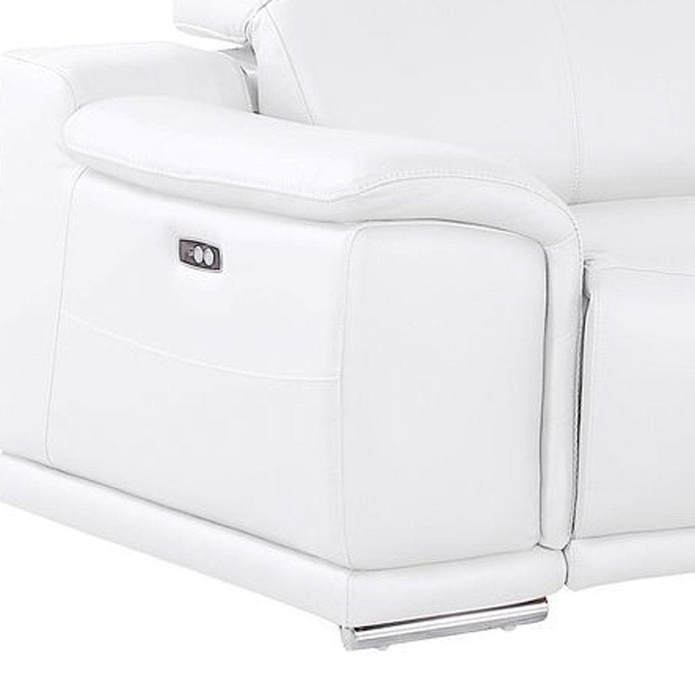 175" White Top Grain Leather Reclining USB Sofa And Storage