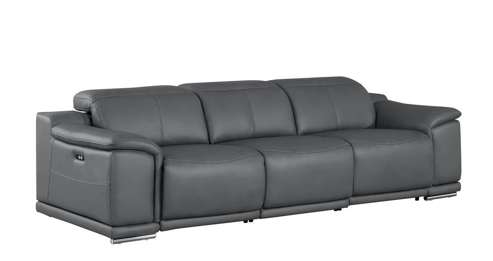 107" Beige Top Grain Leather Reclining USB Sofa