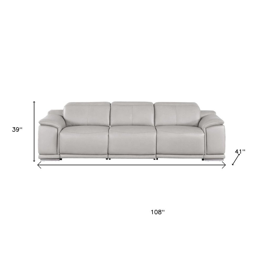 107" Beige Top Grain Leather Reclining USB Sofa