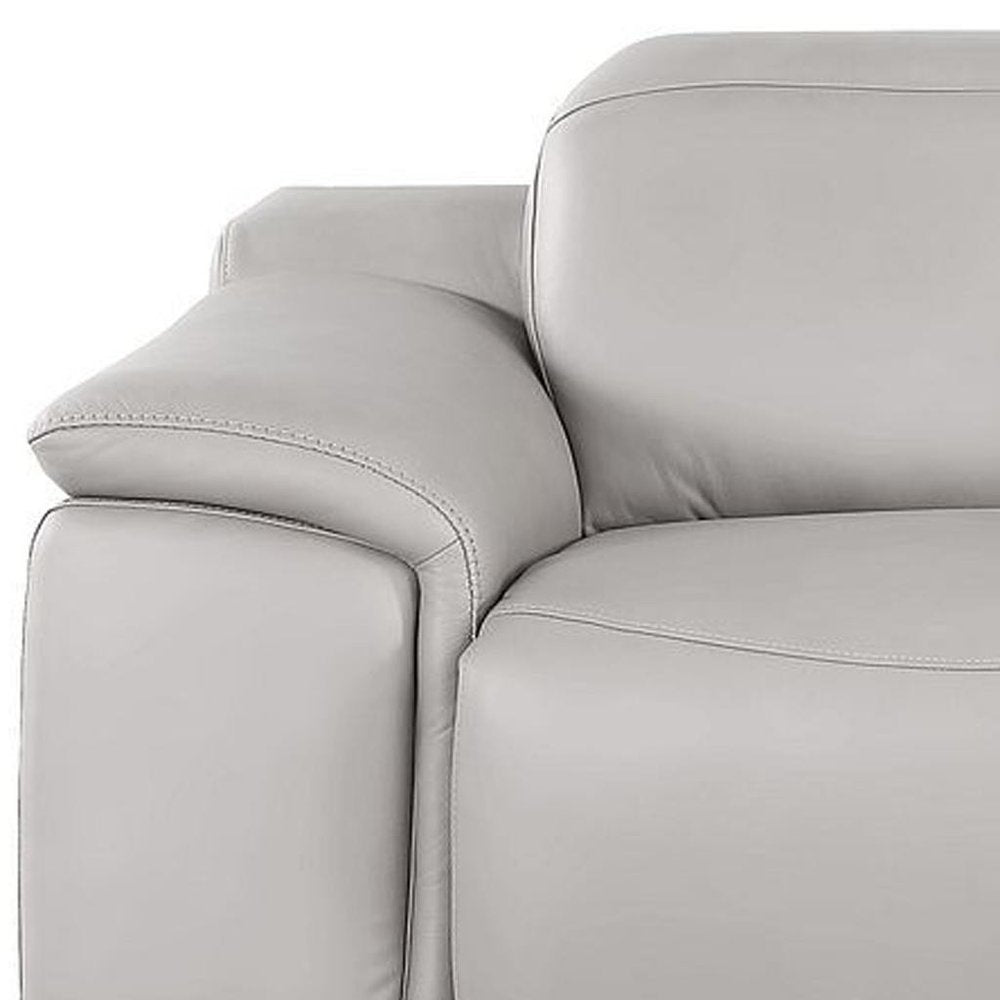 107" Beige Top Grain Leather Reclining USB Sofa