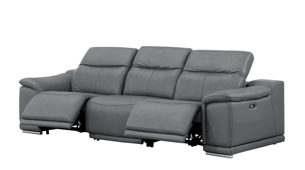 Three Piece Battleship Gray Genuine Leather Five Person Seating Set