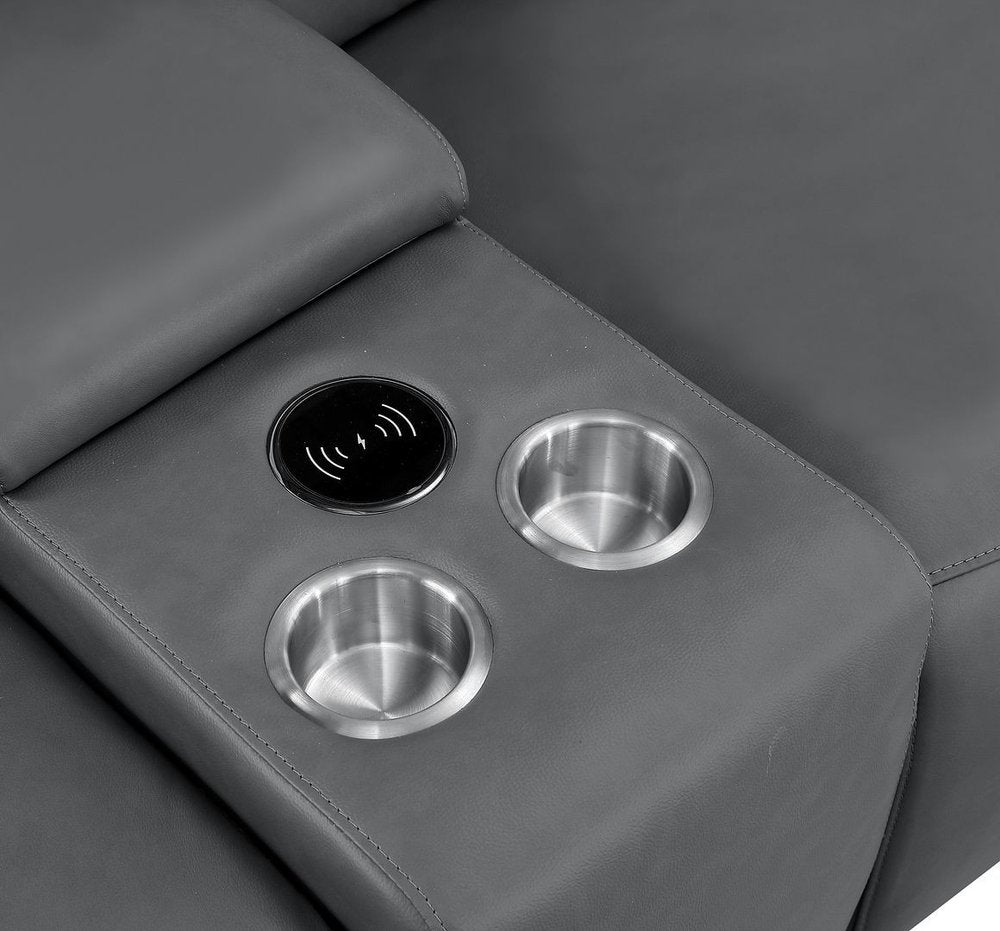 Two Piece Battleship Gray Genuine Leather Five Person Seating Set