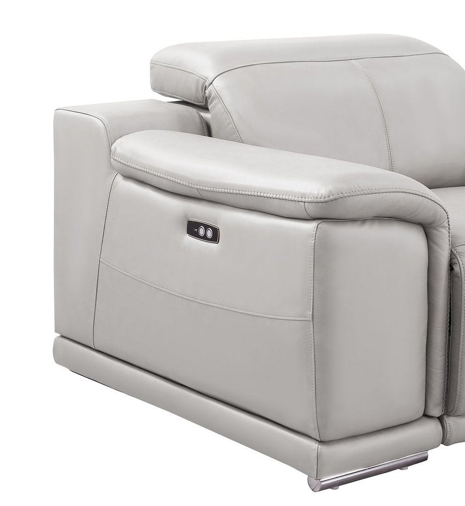 Three Piece Ash Gray Genuine Leather Five Person Seating Set