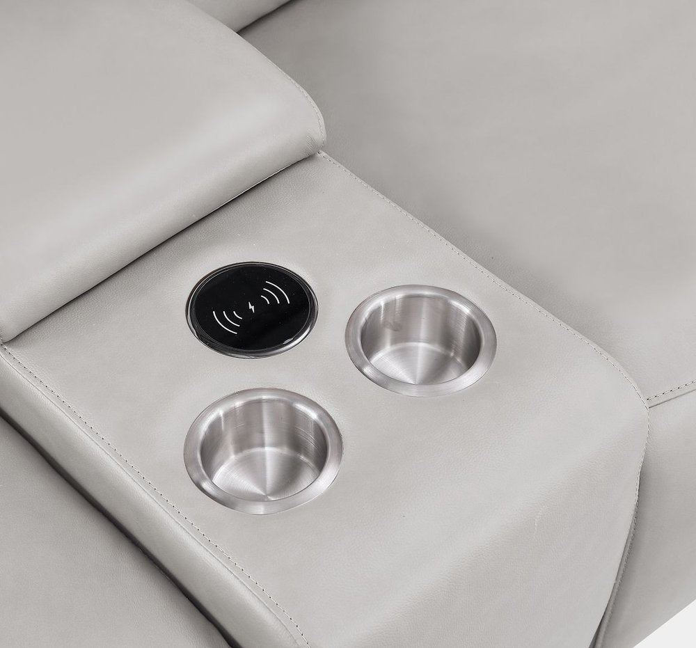 Three Piece Ash Gray Genuine Leather Five Person Seating Set