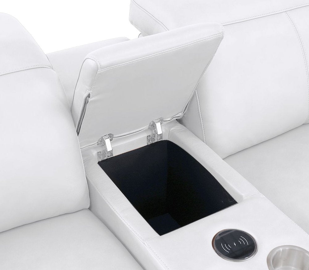 Two Piece White Genuine Leather Five Person Seating Set