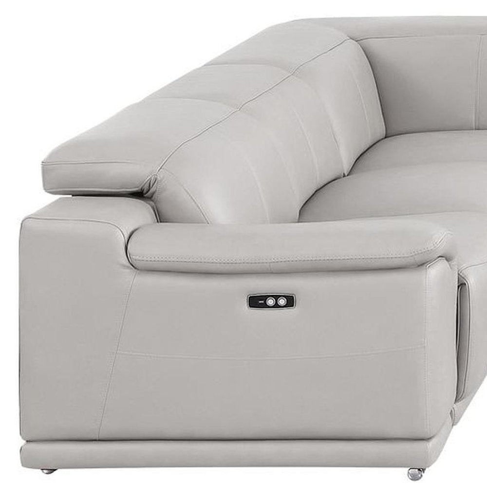 Ash Gray Leather Modular U Shaped Eight Piece Corner Sectional