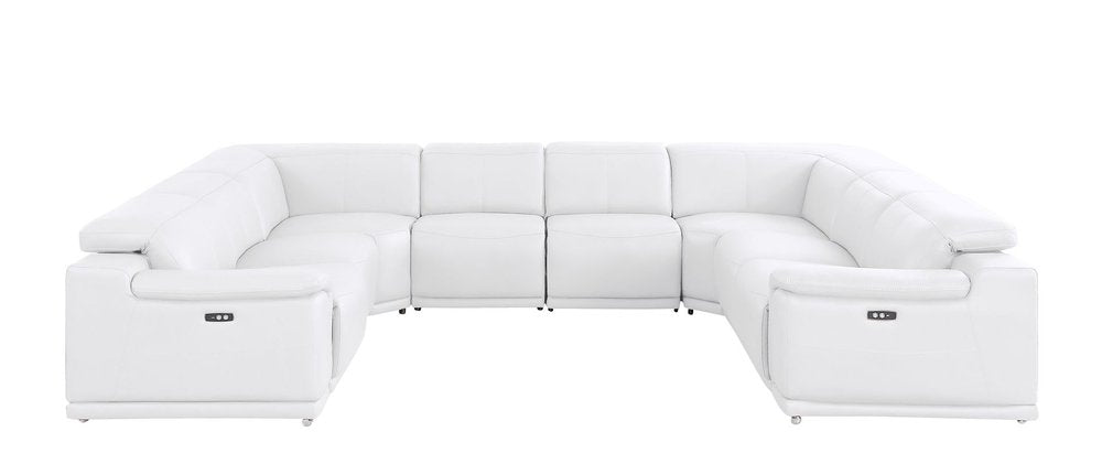 White Leather Modular U Shaped Eight Piece Corner Sectional