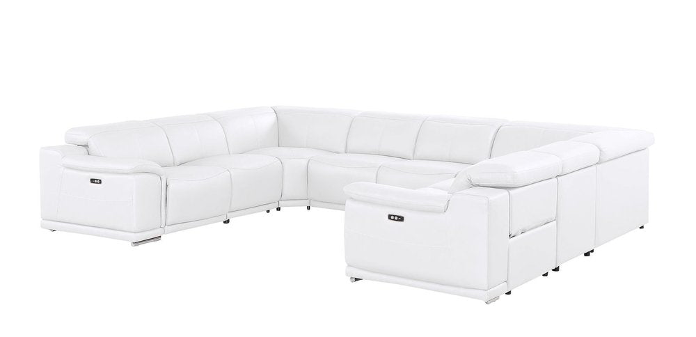 White Leather Power Reclining U Shaped Eight Piece Corner Sectional