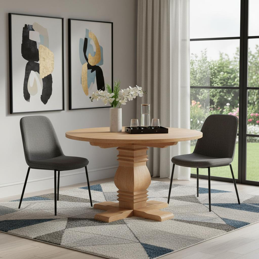 48" Brown Solid Wood Pedestal Base Round Top Dining Table