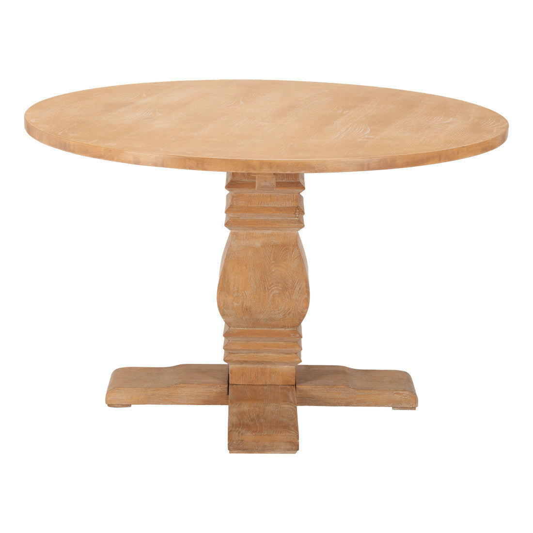48" Brown Solid Wood Pedestal Base Round Top Dining Table