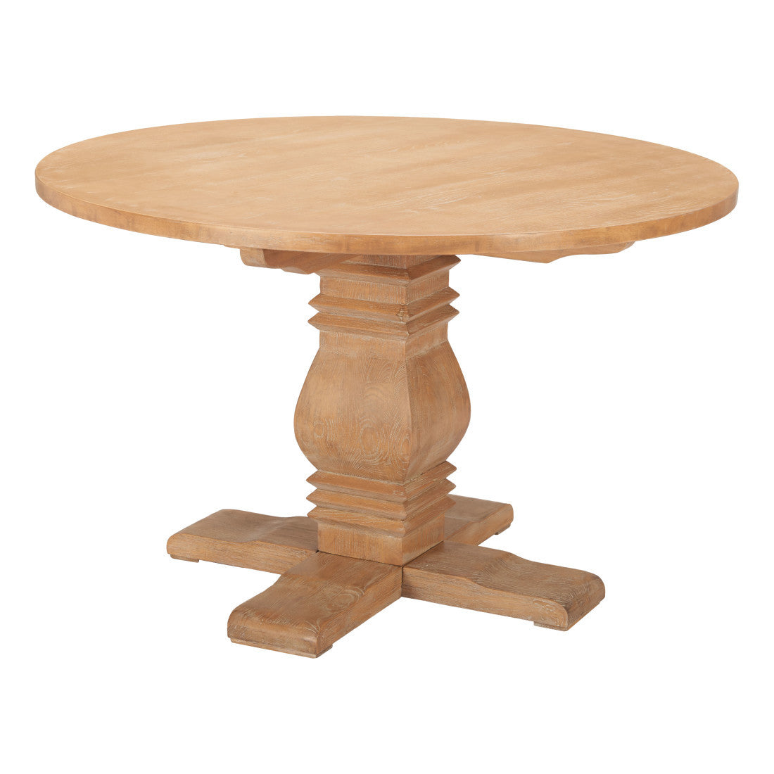48" Brown Solid Wood Pedestal Base Round Top Dining Table
