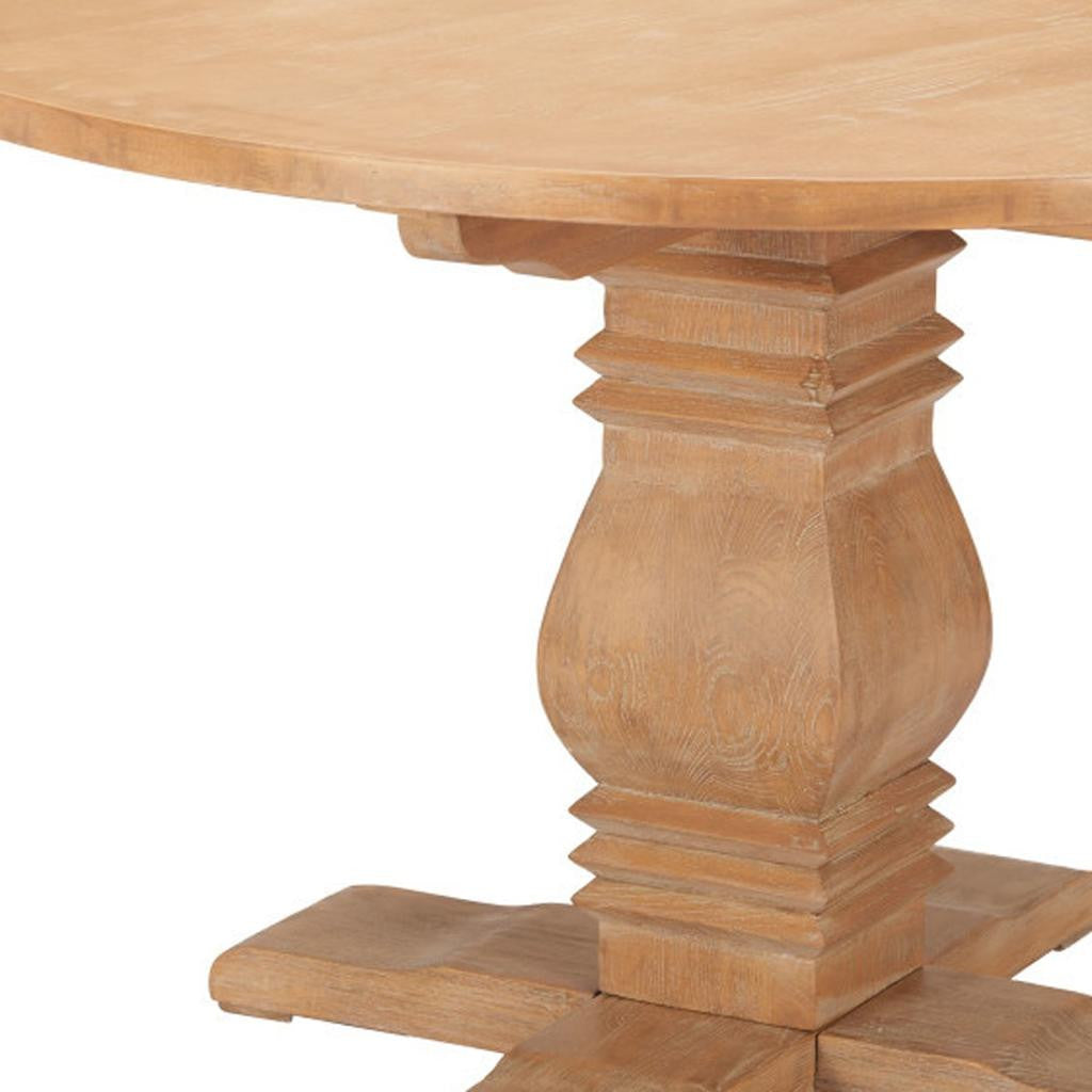 48" Brown Solid Wood Pedestal Base Round Top Dining Table