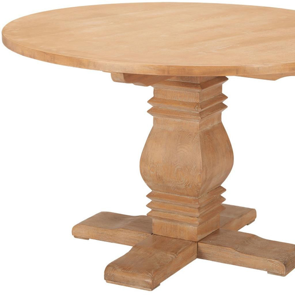 48" Brown Solid Wood Pedestal Base Round Top Dining Table