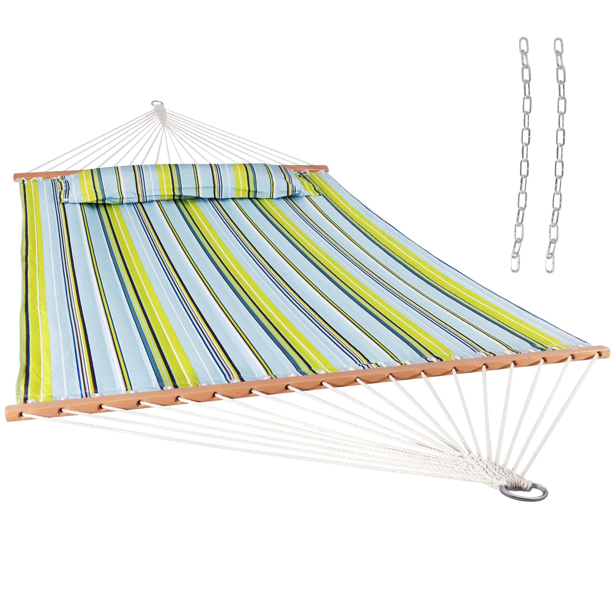 Aqua And Lime Green Striped Double Hammock