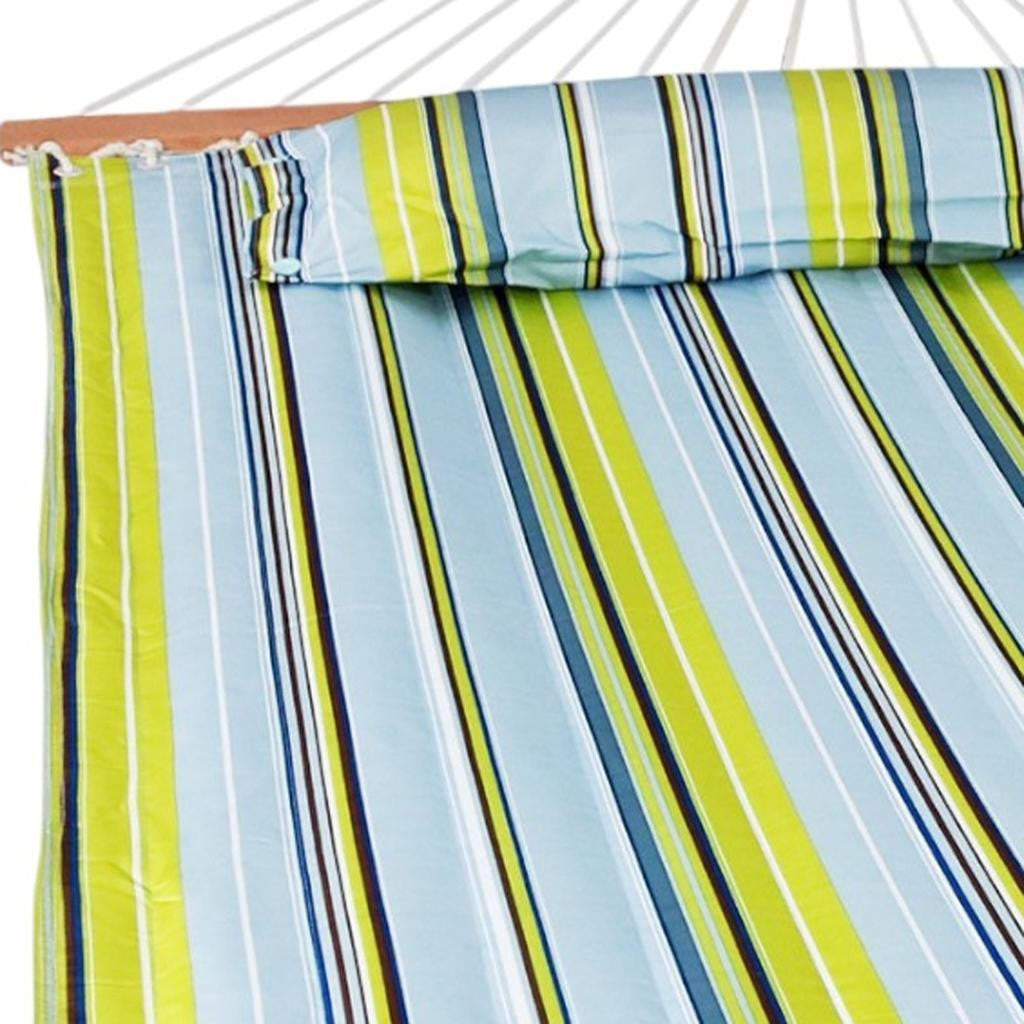 Aqua And Lime Green Striped Double Hammock