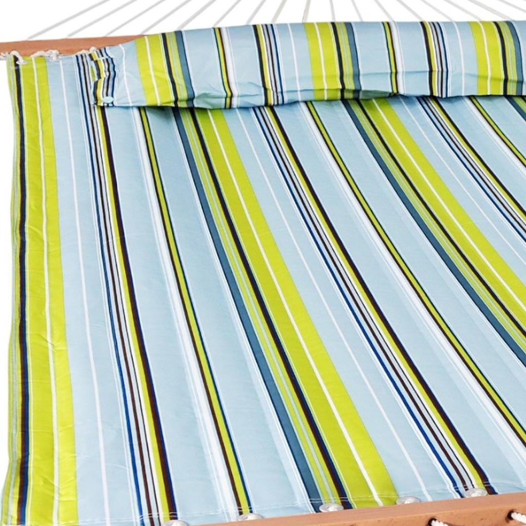 Aqua And Lime Green Striped Double Hammock