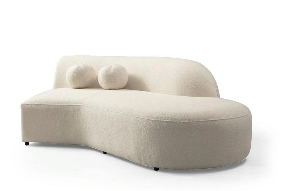 Ivory Boucle Modular Curved Two Piece Sofa and Chaise Sectional With Toss Pillows