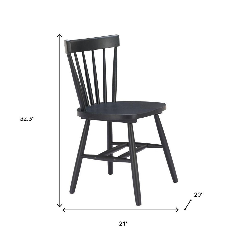 Set of Two Black Solid Wood Slat Back Dining Side Chairs