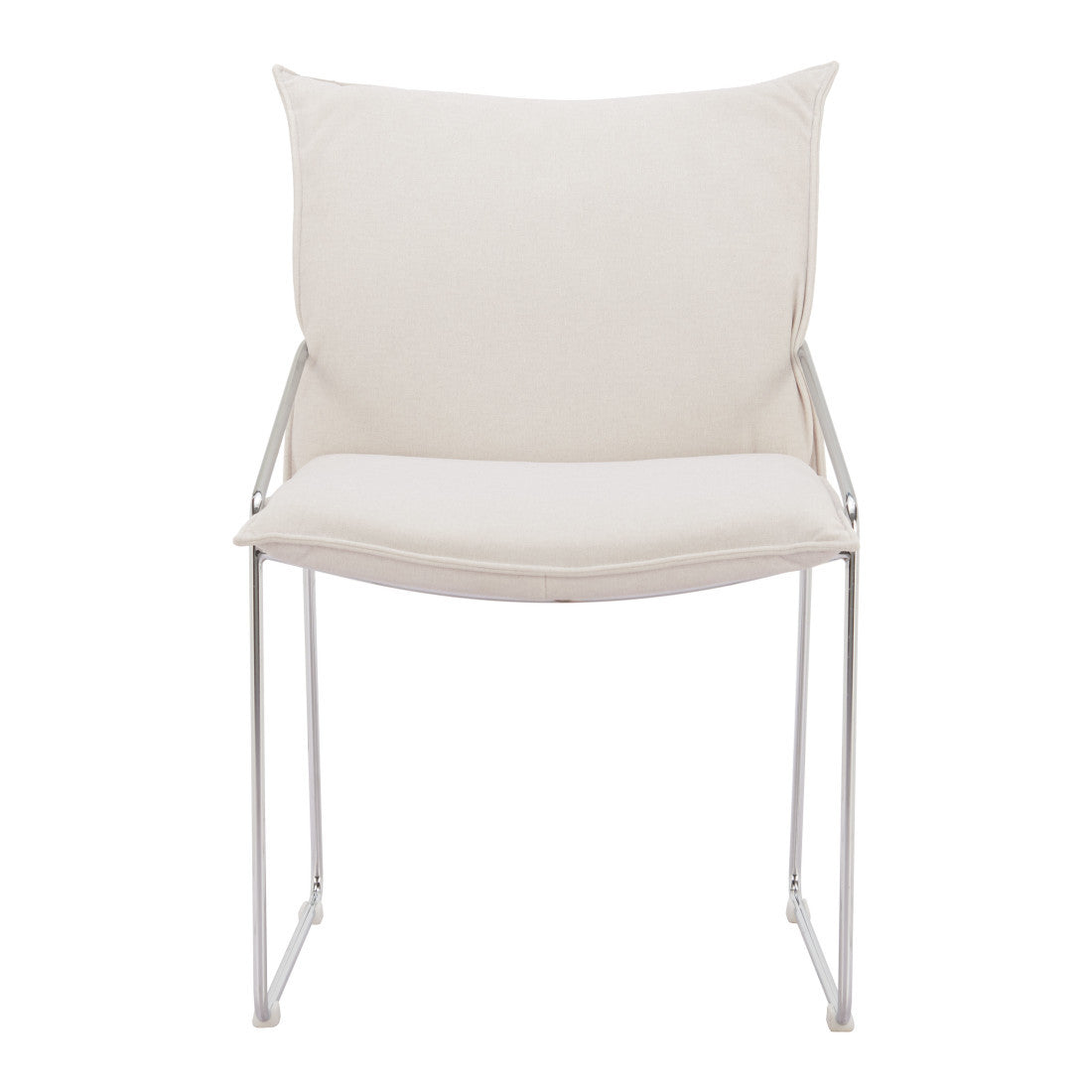 Set of Two White And Silver Faux Linen And Wood And Steel Dining Side Chairs