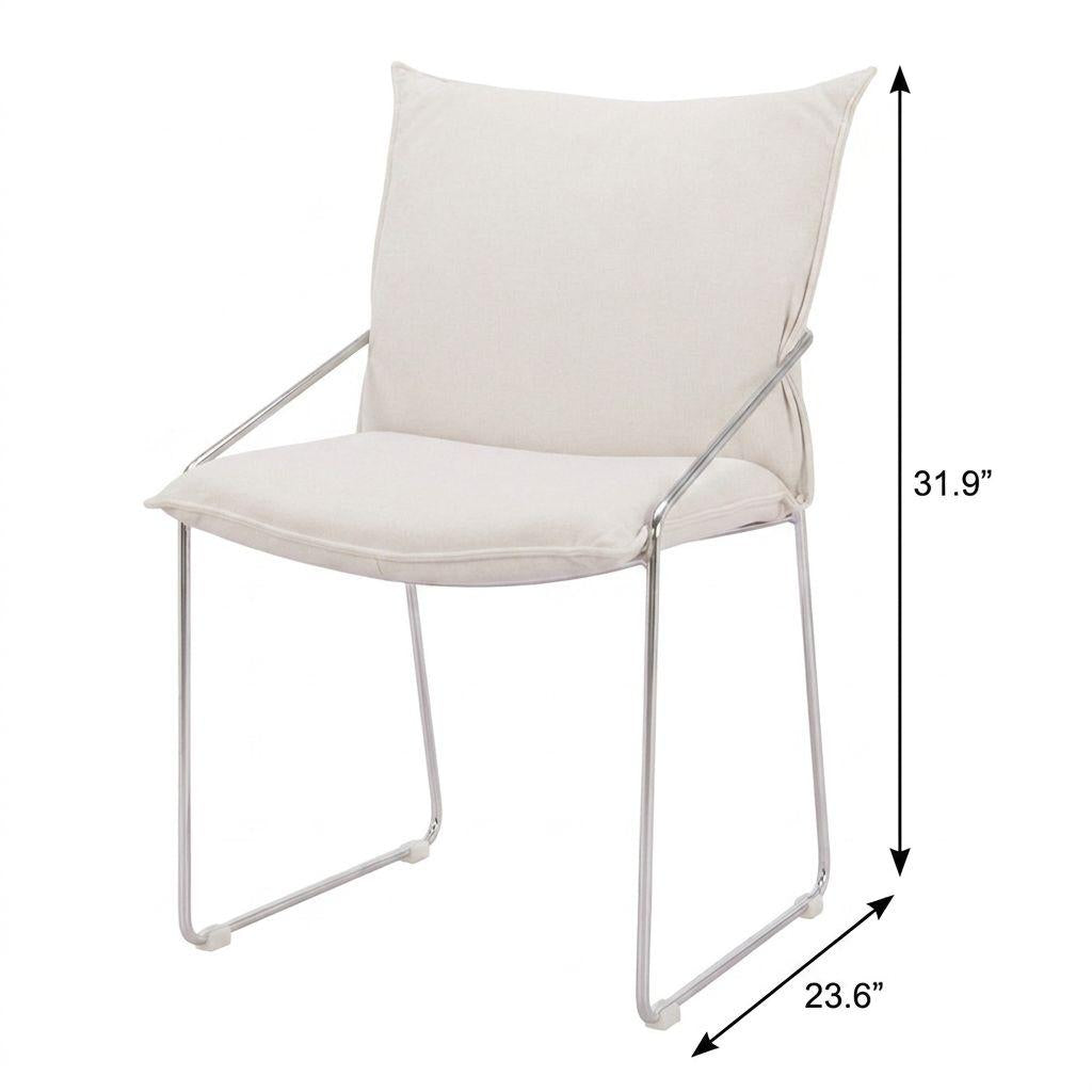Set of Two White And Silver Faux Linen And Wood And Steel Dining Side Chairs