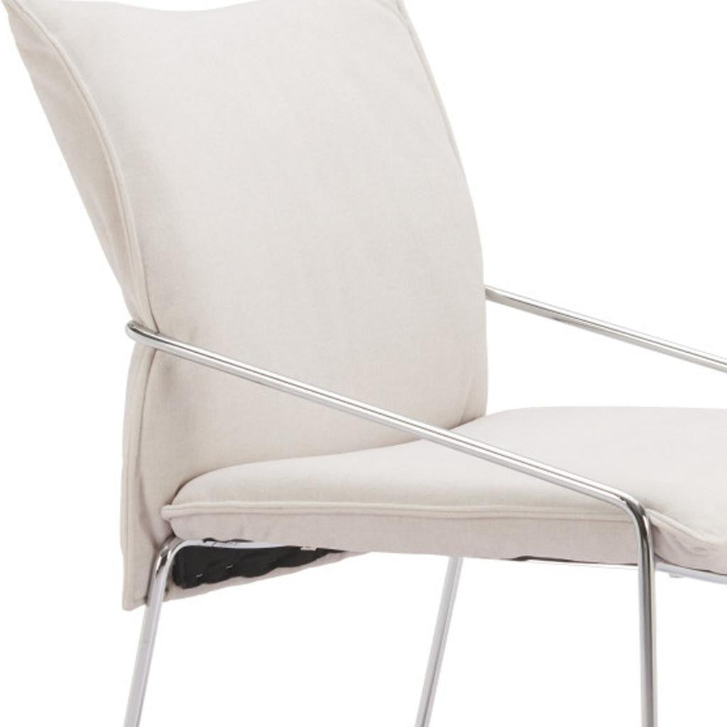 Set of Two White And Silver Faux Linen And Wood And Steel Dining Side Chairs