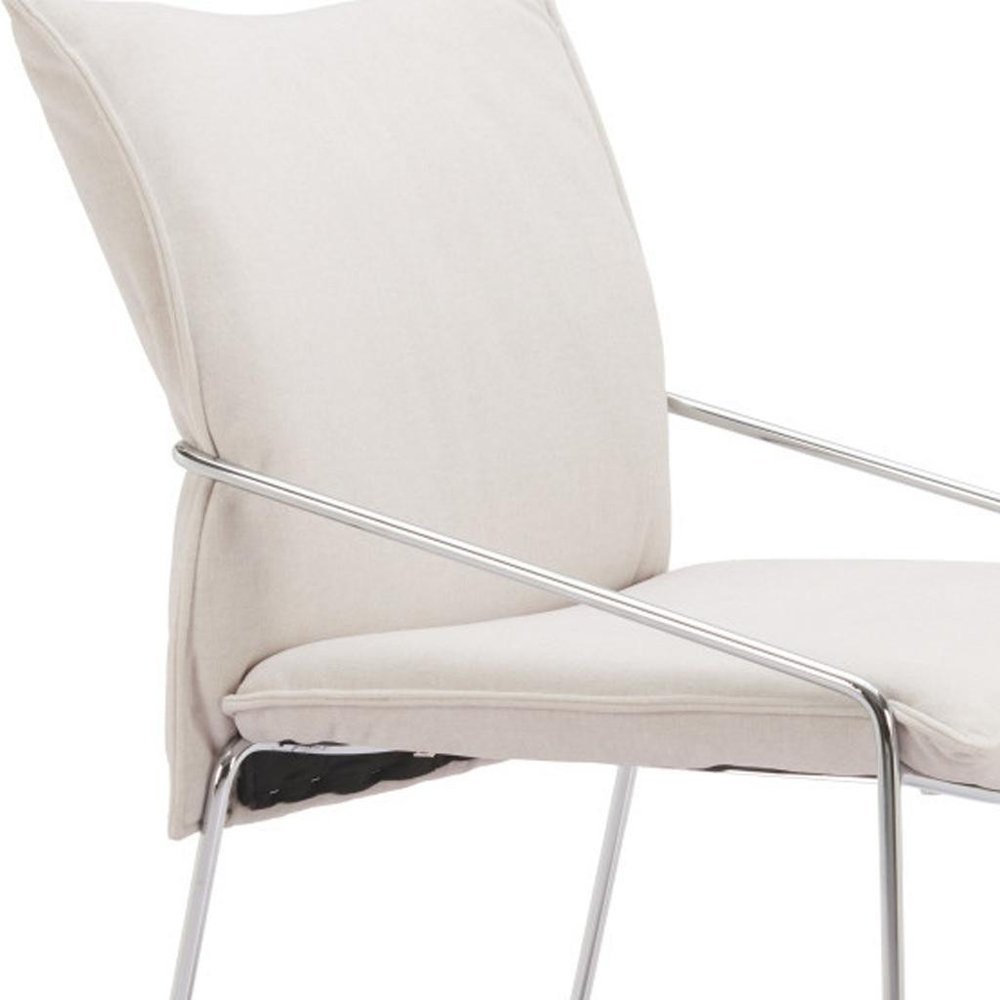 Set of Two White and Silver Upholstered Dining Arm Chairs