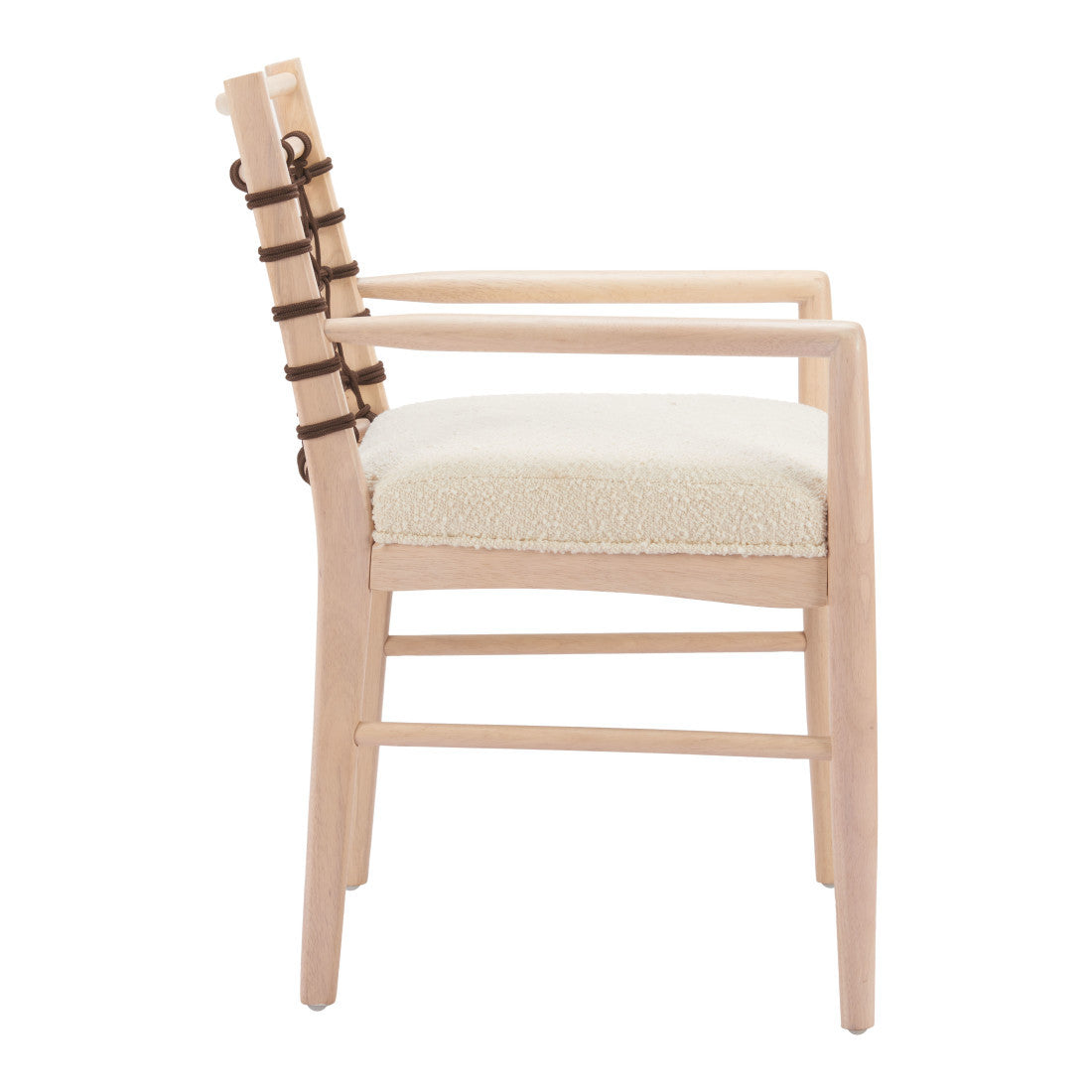Set of Two Ivory And White Upholstered And Solid Wood Open Back Dining Arm Chairs