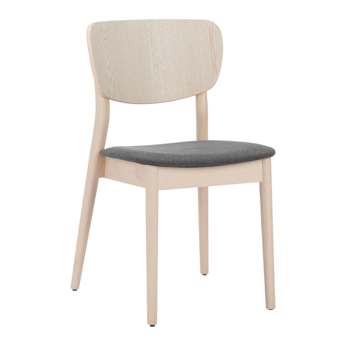 Set of Two Gray And Natural Faux Linen And Wood Open Back Dining Side Chairs