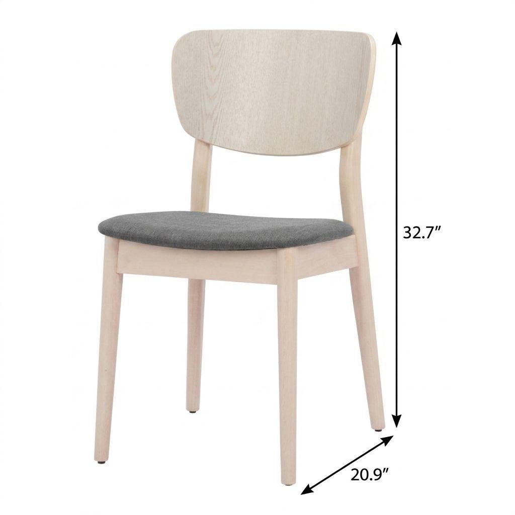 Set of Two Gray And Natural Faux Linen And Wood Open Back Dining Side Chairs