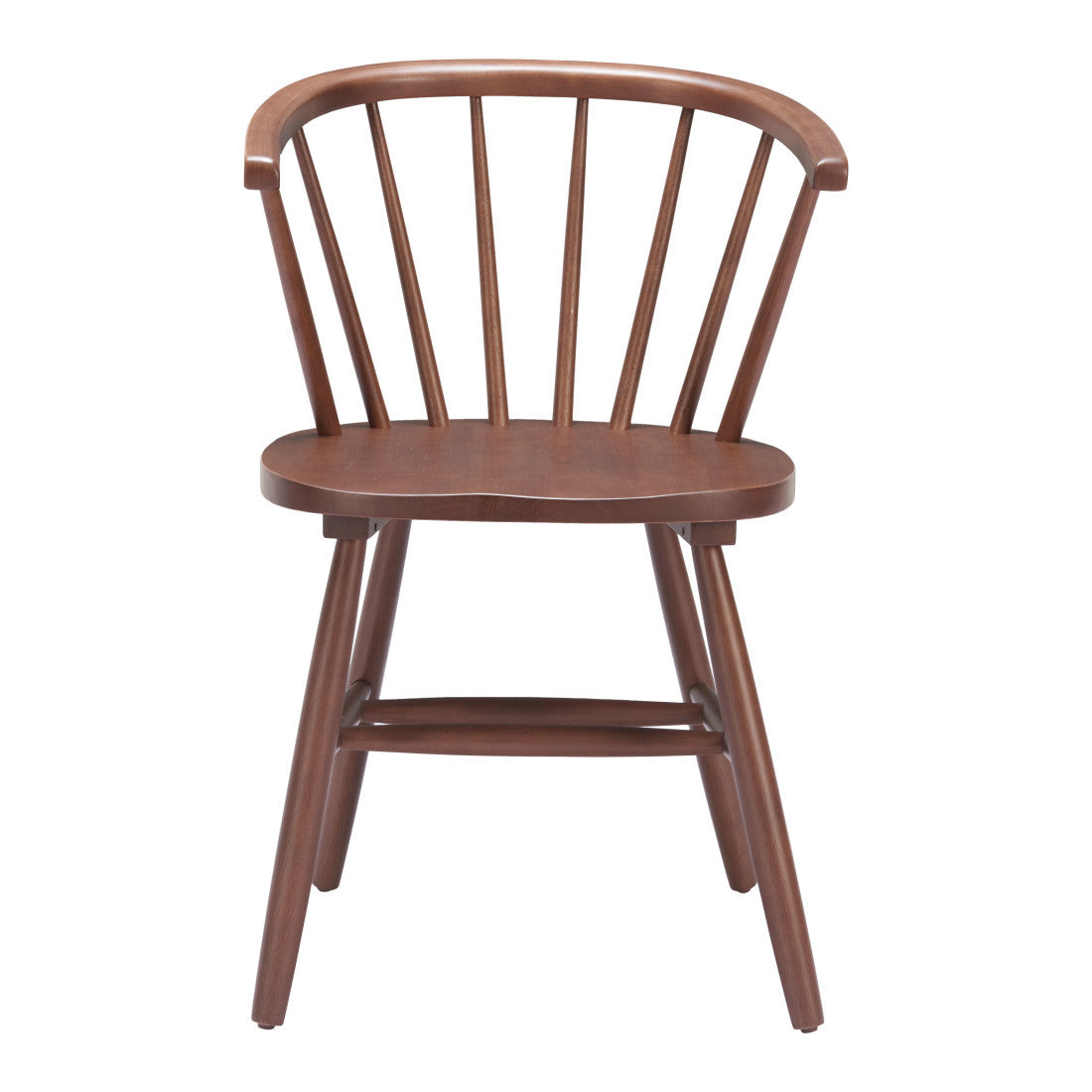 Set of Two Walnut And Brown Solid Wood Windsor Back Dining Side Chairs