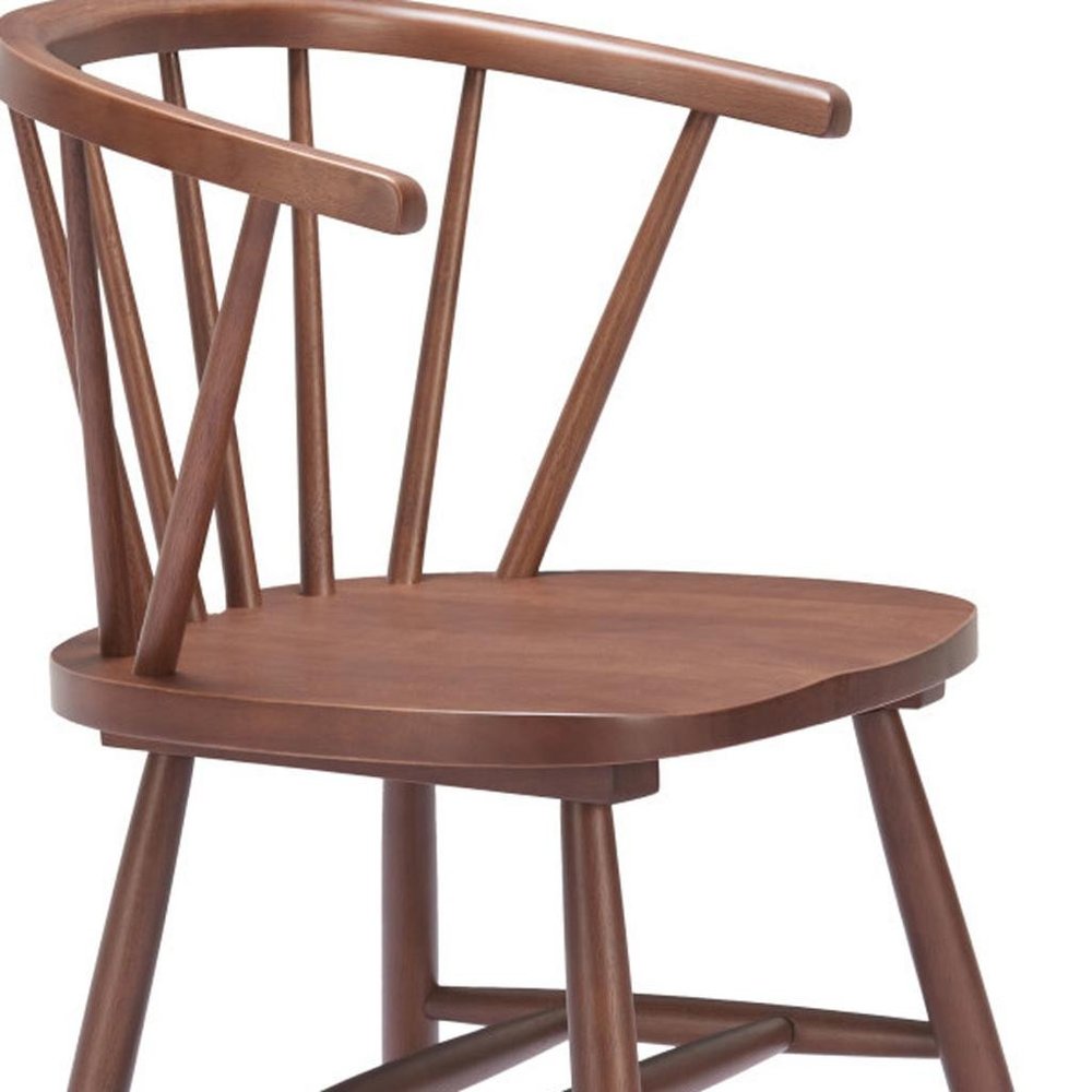 Set of Two Walnut and Brown Solid Wood Slat Back Dining Side Chairs