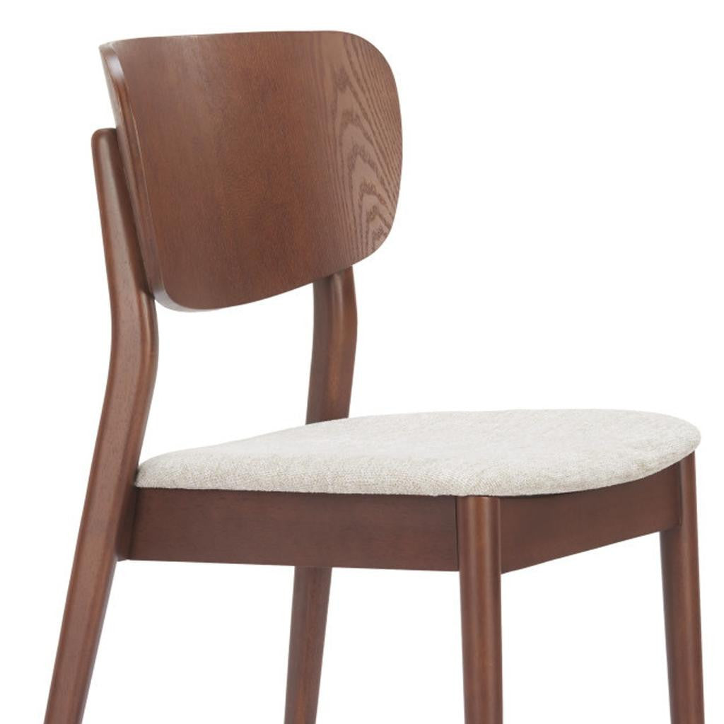Set of Two Beige And Brown Faux Linen And Wood Open Back Dining Side Chairs