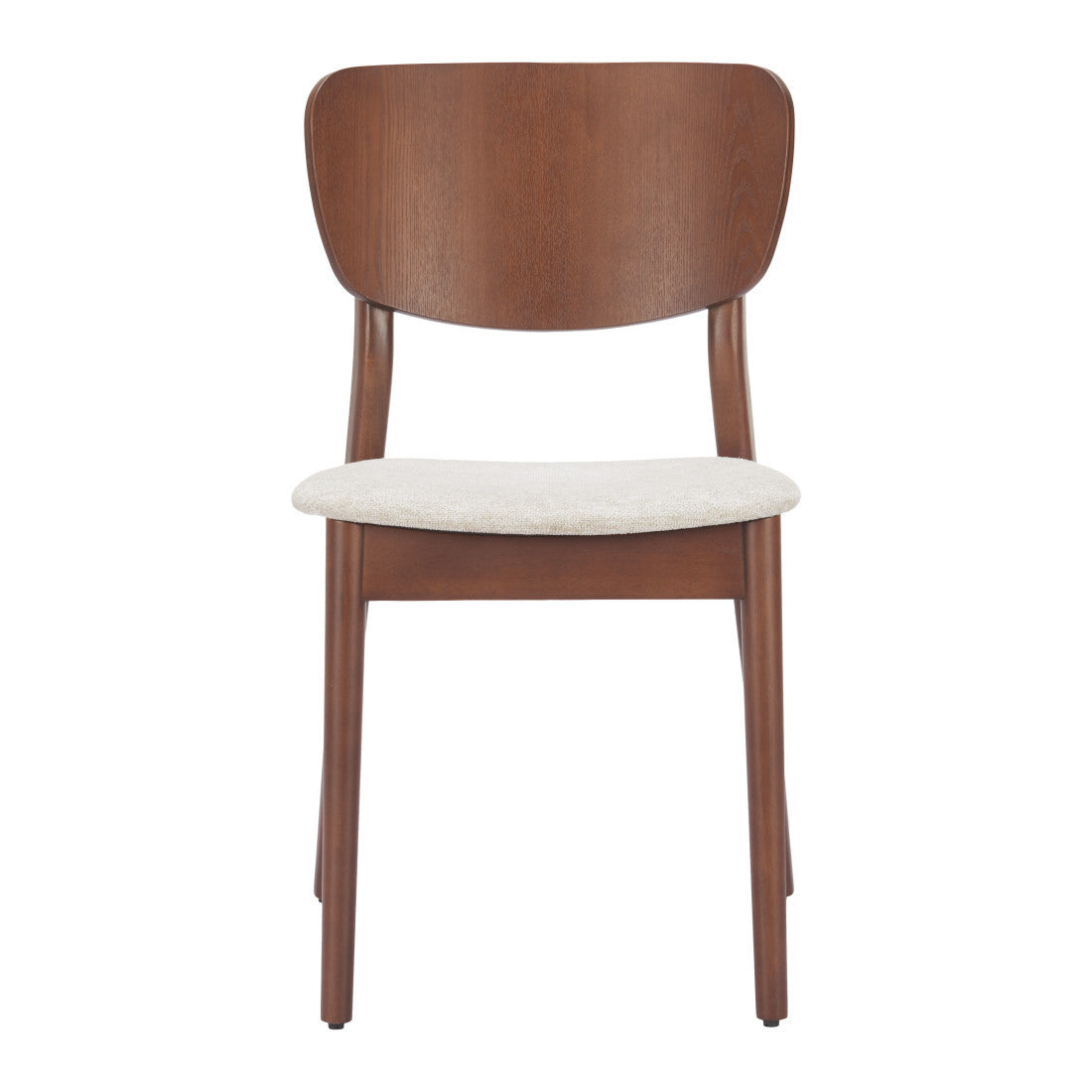 Set of Two Beige And Brown Faux Linen And Wood Open Back Dining Side Chairs