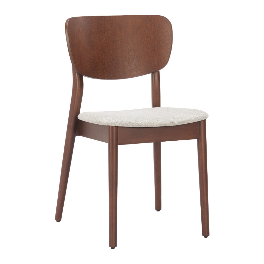 Set of Two Beige And Brown Faux Linen And Wood Open Back Dining Side Chairs