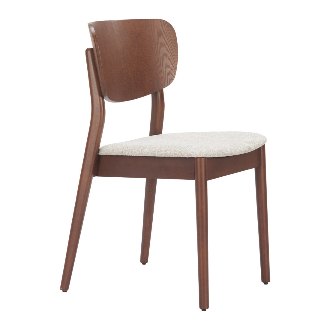 Set of Two Beige And Brown Faux Linen And Wood Open Back Dining Side Chairs