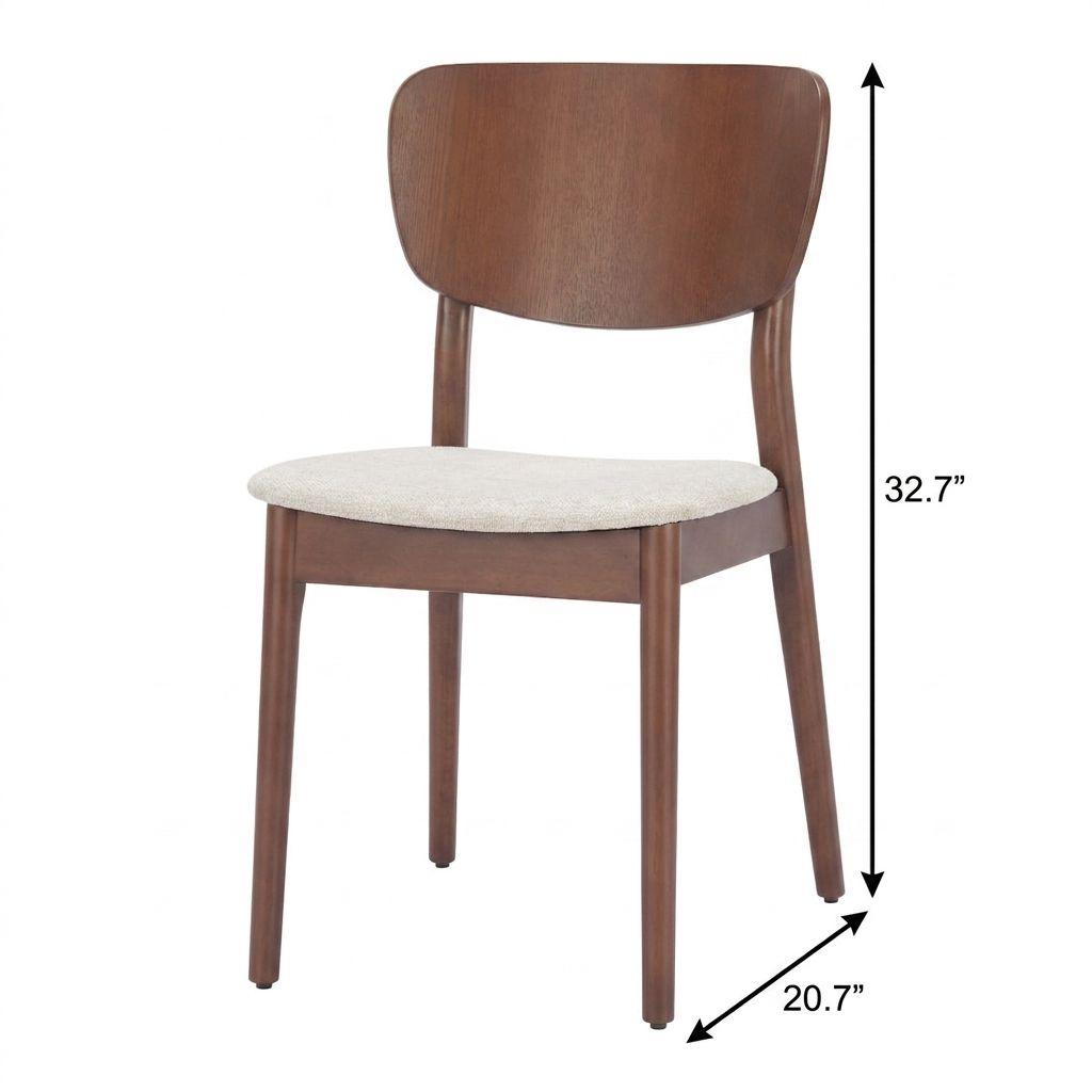 Set of Two Beige And Brown Faux Linen And Wood Open Back Dining Side Chairs