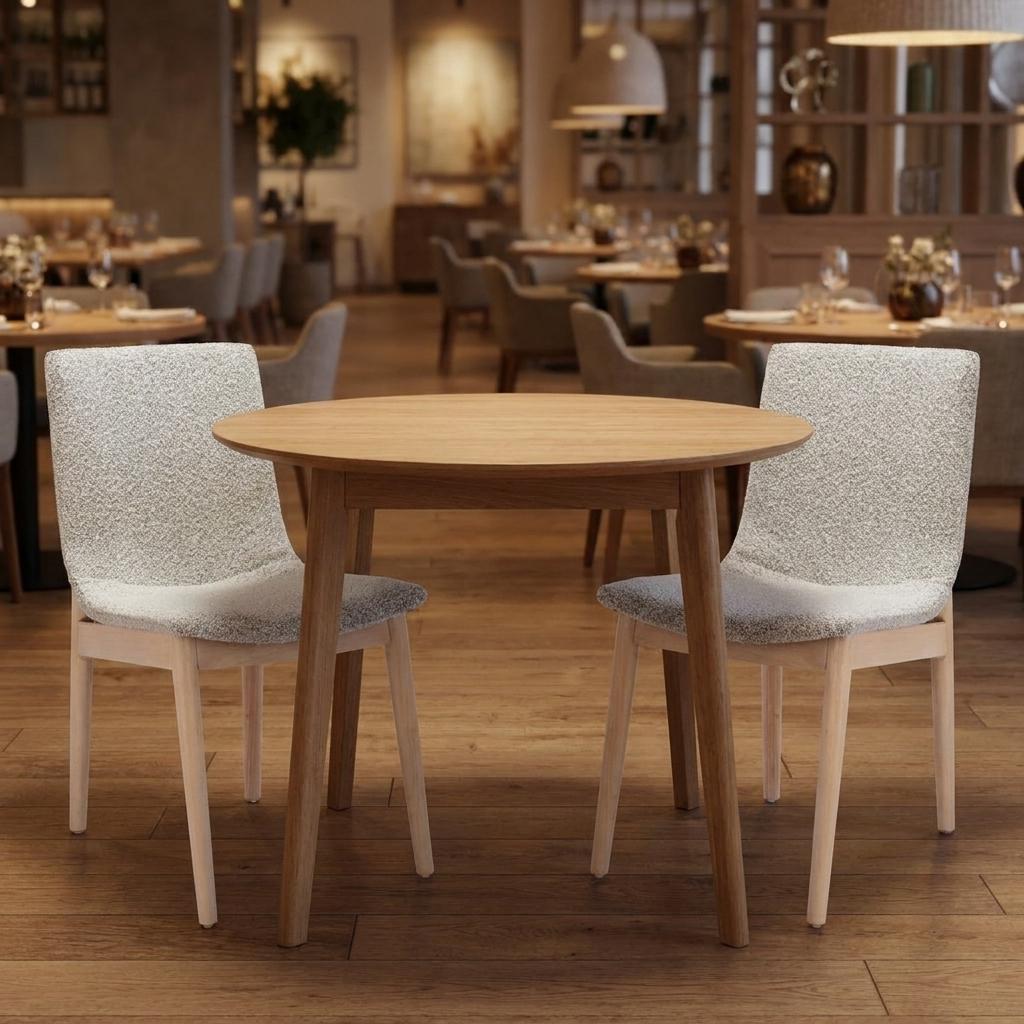 Set of Two Gray And Natural Fabric And Solid Wood Dining Side Chairs
