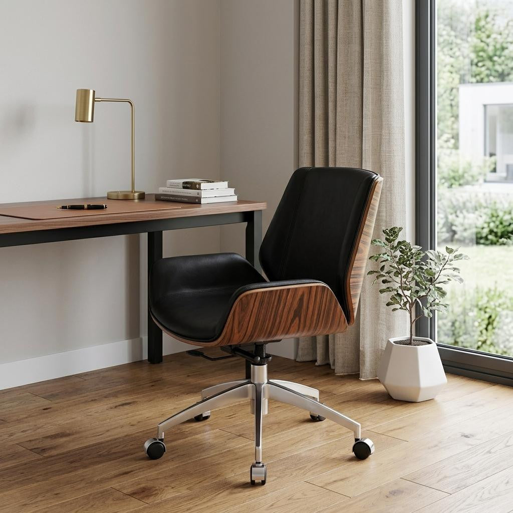 Black Rosewood and Silver Adjustable Height Swivel Rolling Conference Office Chair