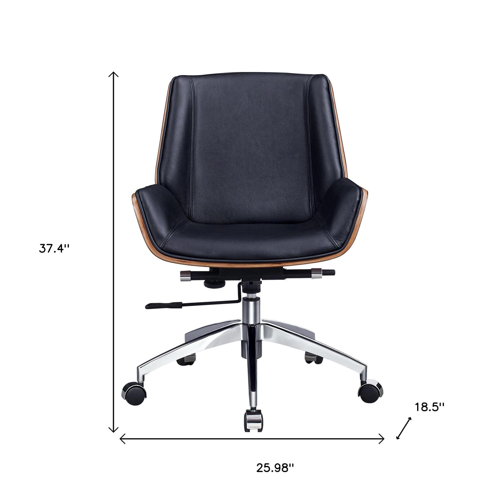 Black Rosewood and Silver Adjustable Height Swivel Rolling Conference Office Chair