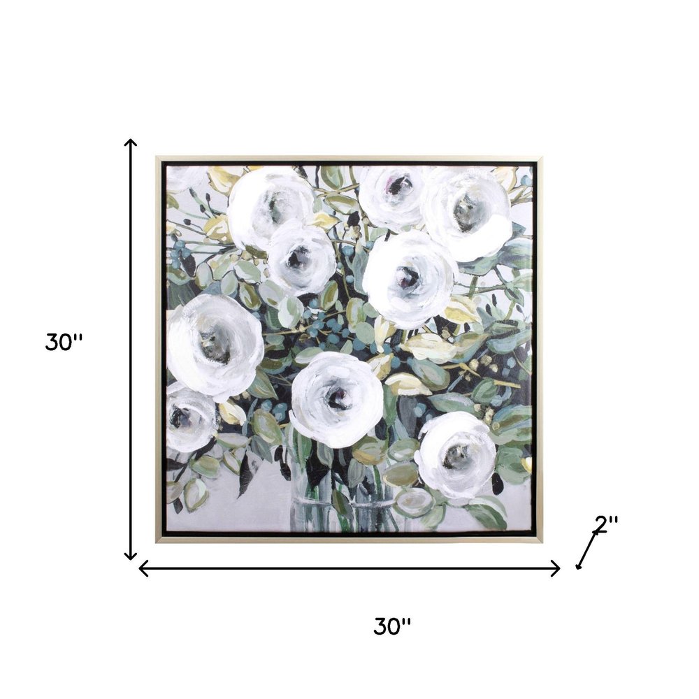 White Rose Parade Silver Floater Frame Wall Art