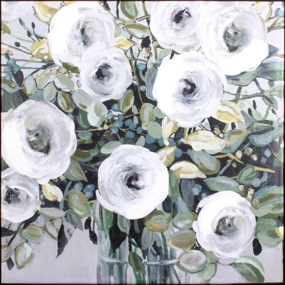 White Rose Parade Silver Floater Frame Wall Art