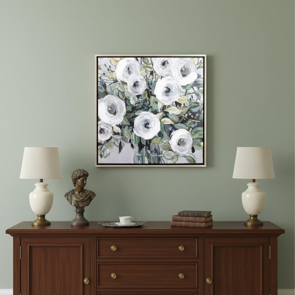White Rose Parade Silver Floater Frame Wall Art