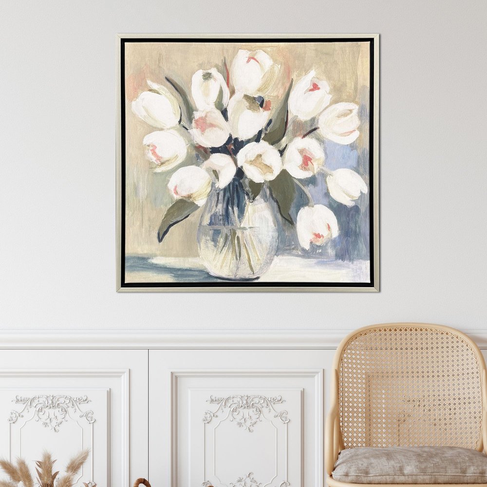 White Tulips Silver Floater Frame Wall Art
