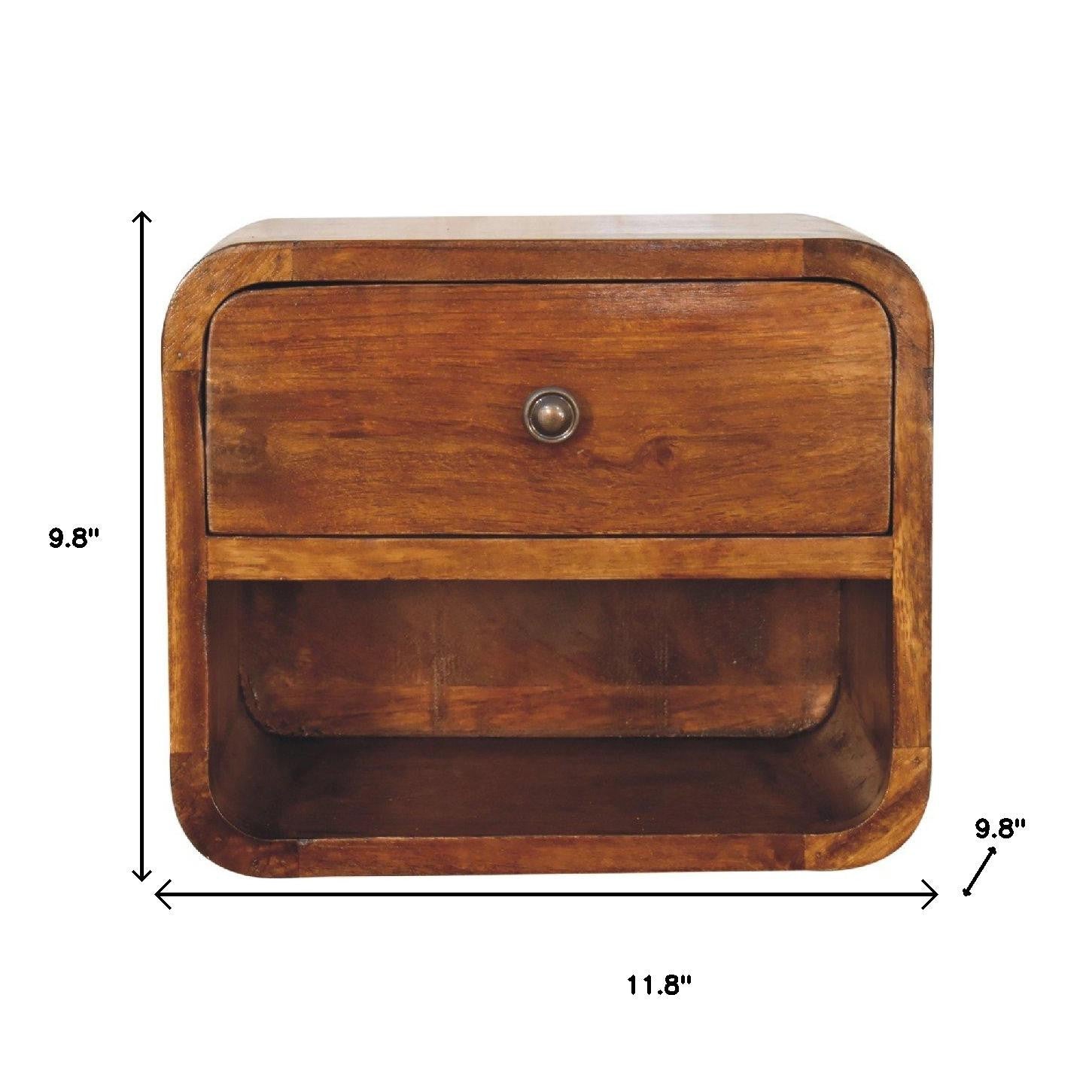 12" Chestnut Solid Wood One Drawer Floating Nightstand
