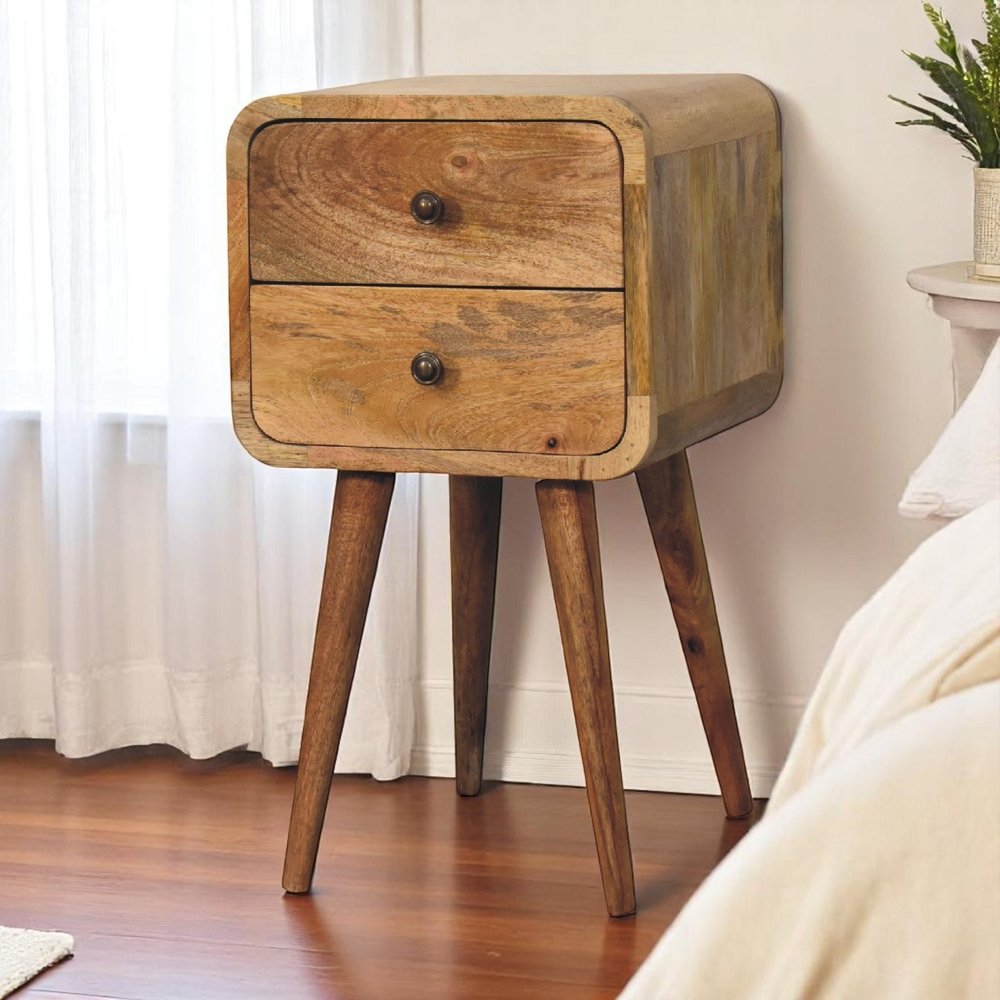 22" Oak Solid Wood Square Two Drawer Nightstand